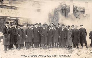 F11/ Canton Ohio Rppc Postcard 1914 Metal Lumber Official Fire Test Men