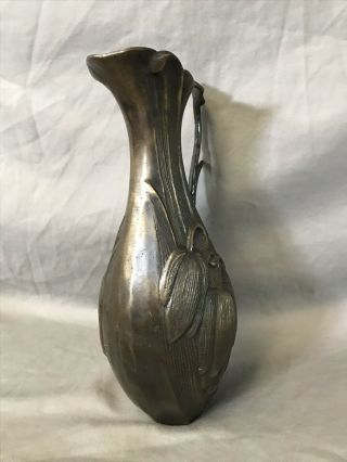 Gorgeous Heavy Art Noveau Bronze Ewer Pitcher Floral 9.  5” 5