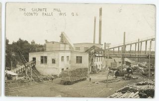 Rppc Railroad Sulfite Mill Oconto Falls Wi Vintage Wisconsin Real Photo Postcard
