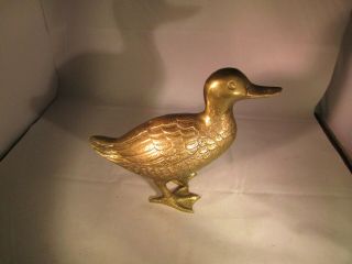 Standing Vintage Large Solid Brass Embossed Duck Statue/figurine 9 " Long