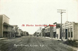 Nd,  Milnor,  North Dakota,  Rppc,  Main Street,  Business Section,  1915 Pm,  Photo