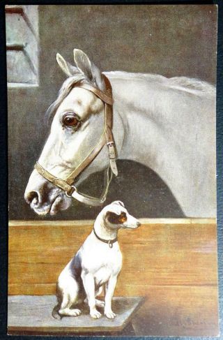 Postcard Artist Signed - Horse And Dog In Stables T.  S.  N.  Series 679
