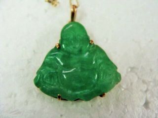 14k Gold And Jade Buddha In A 14k Gold Frame With A 14k 18 " Gold Chain