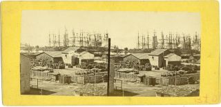 Stereoview Of An Unknown Harbor With Tall Masted Ships C.  1870