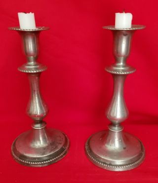 Set Of 2 Vintage English Pewter Candle Holders Sticks 8 Inch Tall