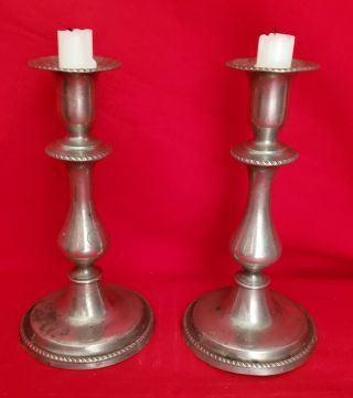 Set of 2 Vintage English Pewter Candle Holders Sticks 8 Inch Tall 2