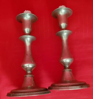 Set of 2 Vintage English Pewter Candle Holders Sticks 8 Inch Tall 5