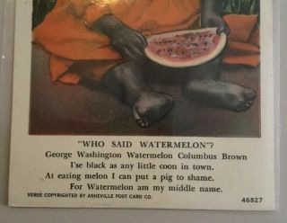 BLACK AMERICANA Racist Post Card Watermelon 5