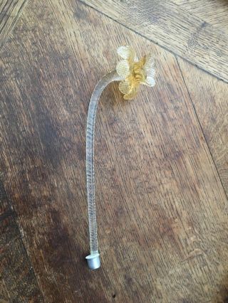 Murano Venetian Glass Chandelier Part Clear Stem With Yellow Flower