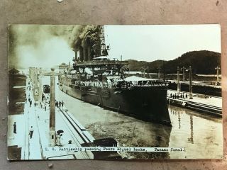 Antique Real Photo Postcard Panama Canal Us Battleship Sailors,  Circa 1930 
