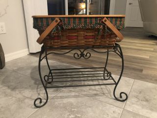 Longaberger Wrought Iron Stand And Basket W/wooden Lid,  Liner Protector Too