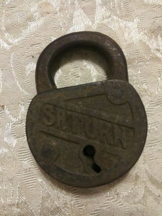 Vintage Antique Cast Iron Saturn Us Padlock (no Key)