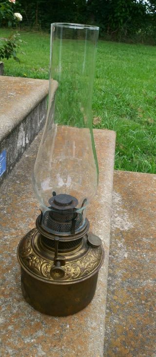 Vintage B&H Bradley Hubbard Center Draft Brass Slip - Out Oil Lamp & Chimney 1893 3