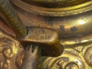Vintage B&H Bradley Hubbard Center Draft Brass Slip - Out Oil Lamp & Chimney 1893 7