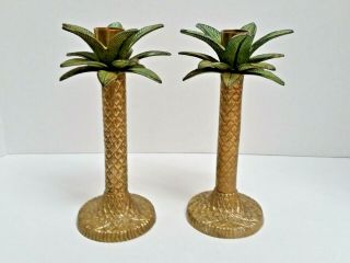 Palm Tree Brass Tropical Candlesticks Candle Holders 7 1/2 Inch