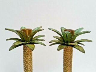 Palm Tree Brass Tropical Candlesticks Candle Holders 7 1/2 Inch 2