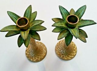 Palm Tree Brass Tropical Candlesticks Candle Holders 7 1/2 Inch 3