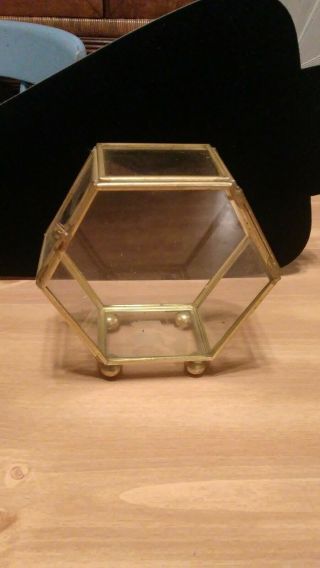 Vintage Glass And Brass Small Octagon Display Box