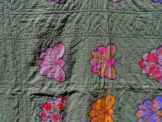 Vtg Hand Stitched Butterfly Quilt Applique Embroidered Feedsack Fabric Cotton 2