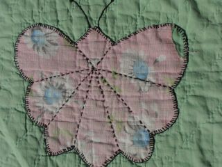 Vtg Hand Stitched Butterfly Quilt Applique Embroidered Feedsack Fabric Cotton 4