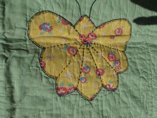 Vtg Hand Stitched Butterfly Quilt Applique Embroidered Feedsack Fabric Cotton 6