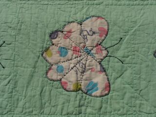 Vtg Hand Stitched Butterfly Quilt Applique Embroidered Feedsack Fabric Cotton 7