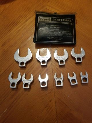 Vintage Craftsman 10 Piece Crowfoot Wrench Set 3/8” Drive Sae No.  4362 With Case