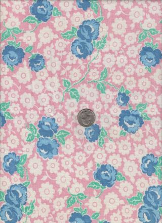 Vintage Feedsack Pink Blue White Floral Feed Sack Quilt Sewing Fabric