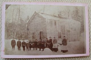 Cdv Photo Of Midwest ? School Children & Teacher In Front Of Old School House