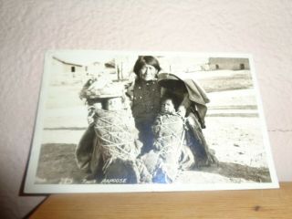 Native American Indian Real Photo Rppc Postcard Twin Papoose