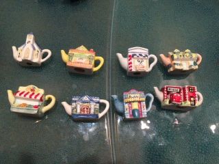 Red Rose Tea Miniature Teapots Roseville Town Buildings Complete Set Of 8 Guc