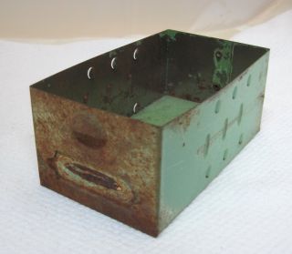 Vintage Metal File Box Drawer Green Paint & Rust 4 3/4 X 2 7/8 X 2 Inches Cute