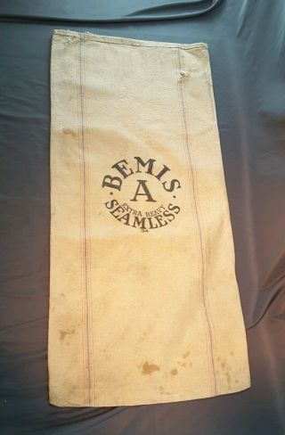 Vintage Bemis A Seamless Cloth Canvas Seed Sack Feed Bag C.  1940 