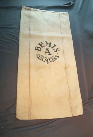 Vintage Bemis A Seamless Cloth Canvas Seed Sack Feed Bag C.  1940 