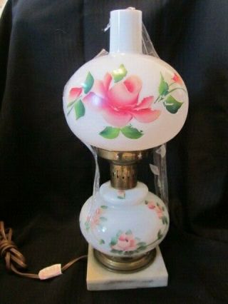 Vtg Gone With The Wind Hurricane Lamp Milk Glass Hand Painted Globes Marble Base