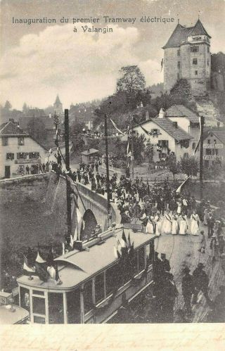 Valangin,  Switzerland,  Electric Trolley Service Inauguration,  People 1903