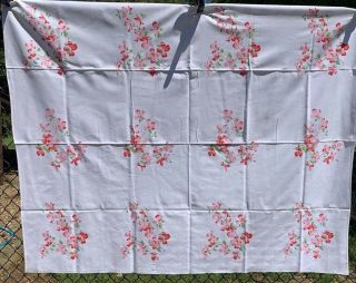 Vintage Cotton Tablecloth Pretty Pink Dogwood Blossoms Wilendur 54 X 64