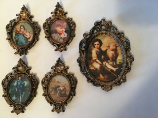 Set Of 5 Vintage Oval Ornate Gold Small Frame Hong Kong Blue Boy Classic Classic