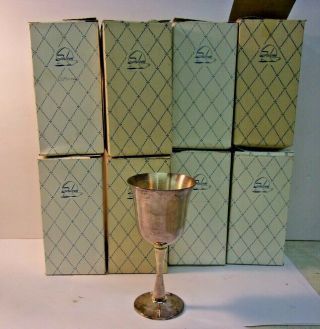 Vintage Set Of 8 Silver Plated Wine Goblet Glasses 5 1/2 " Salem China Portugal