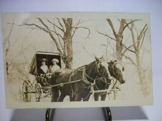 Two Women In A Horse And Buggy Early 1900s Rppc Real Photo Postcard