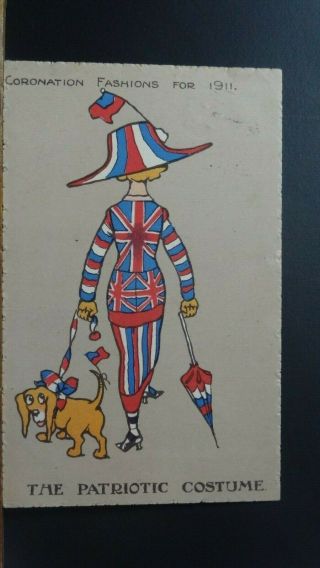 Reg Carter Comic Postcard: Coronation For 1911,  Dachshund & Patriotic Costume