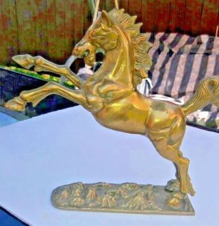 Vintage Brass Horse In The Jumping Position,  On Hind Legs.  An Unbranded Piece