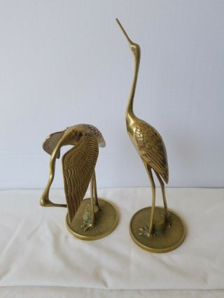 Crane Heron Egret Bird Figurines Brass Mid Century Modern Vintage 12 1/4