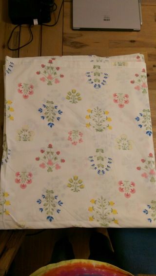 Vintage Wamsutta Queen Flat Sheet Flowers Pink Blue Yellow White Craft Cutting