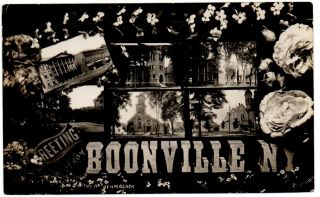 1909 Postcard Greeting From Booneville York (6 Views) Rppc