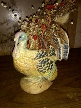 Vtg Napcoware Ceramic Holiday Turkey Planter Centerpiece Napco 5990