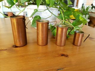 Vintage Copper Measuring Cups Brass Handles Nesting Set Korea
