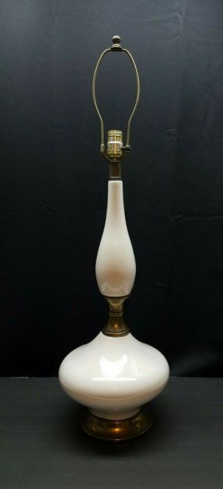 Vintage Mid Century Modern Pottery Brass Table Accent Lamp Light White Ceramic
