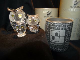 Swarvoski Crystal Figurine Owls Set Of 3 (large,  Medium,  And Mini)