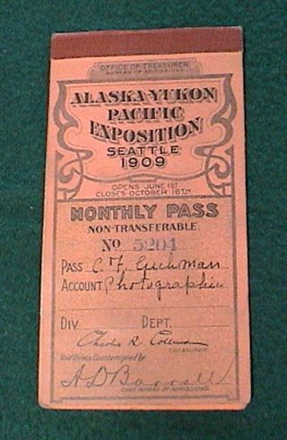 1909 Alaska Yukon Pacific Exposition Aype Monthly Pass Admission Ticket Book